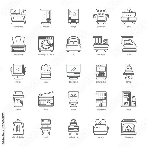 Home Furniture Icon pack for your website, mobile, presentation, and logo design. Home Furniture Icon outline design. Vector graphics illustration and editable stroke.