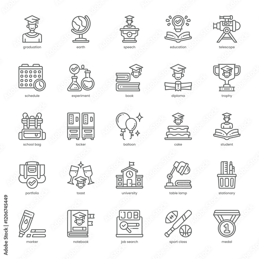 Fototapeta premium Graduation Icon pack for your website, mobile, presentation, and logo design. Graduation Icon outline design. Vector graphics illustration and editable stroke.