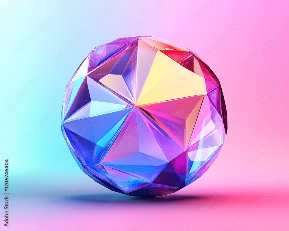 Geometric Crystal Sphere with Colorful Reflection and Light Effects Geometric Crystal Sphere with Colorful Reflection and Light Effects