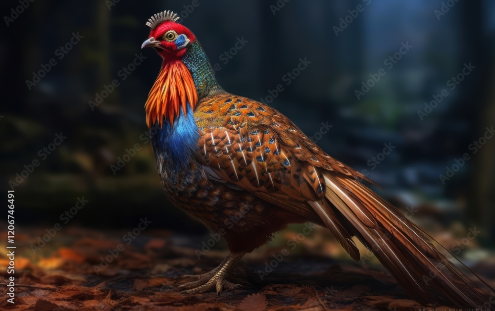 Fototapeta premium A Vibrant Male Golden Pheasant