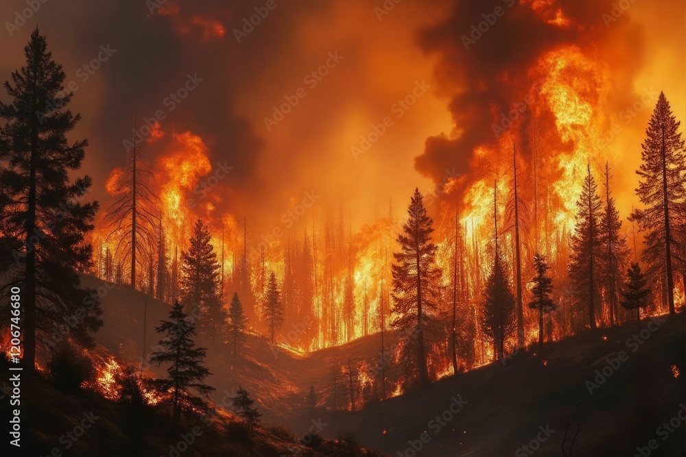 Fiery Inferno Consumes Forest Trees and Hillsides Fiery Inferno Consumes Forest Trees and Hillsides