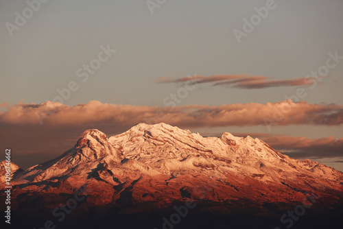 Iztaccihuatl Volcano seen from Mexico City during the winter season