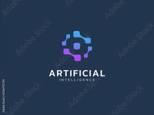 Artificial intelligence with Abstract eye digital network technology Analysis logo vector design concept. AI technology logotype symbol for advance technology, tech company, ui, automation, robotics.