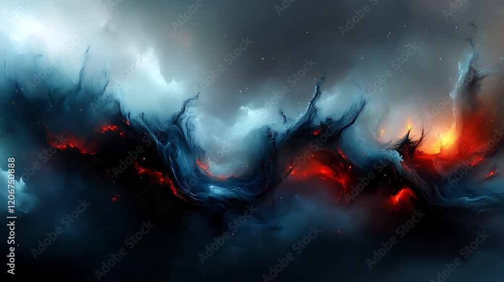 Fototapeta premium Abstract Cosmic Nebula Painting of Fire and Ice