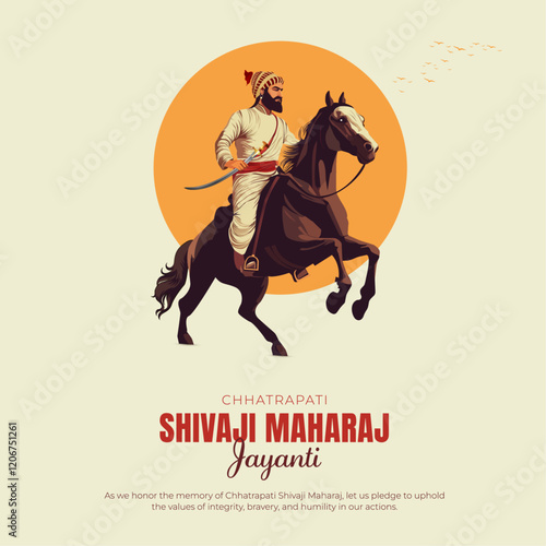 Happy Chhatrapati Shivaji Maharaj Jayanti Banner Design. Celebration Background and Poster with Text and Maratha Flag Vector Illustration