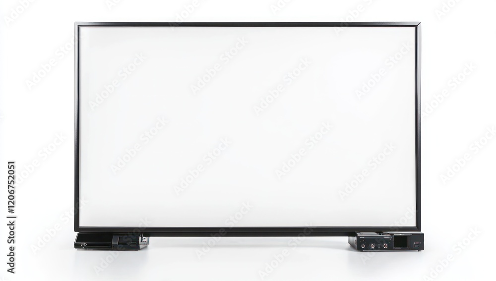 Minimalist screen setup isolated on white, clean tones add depth to visual clarity. Minimalist screen setup isolated on white, clean tones add depth to visual clarity.