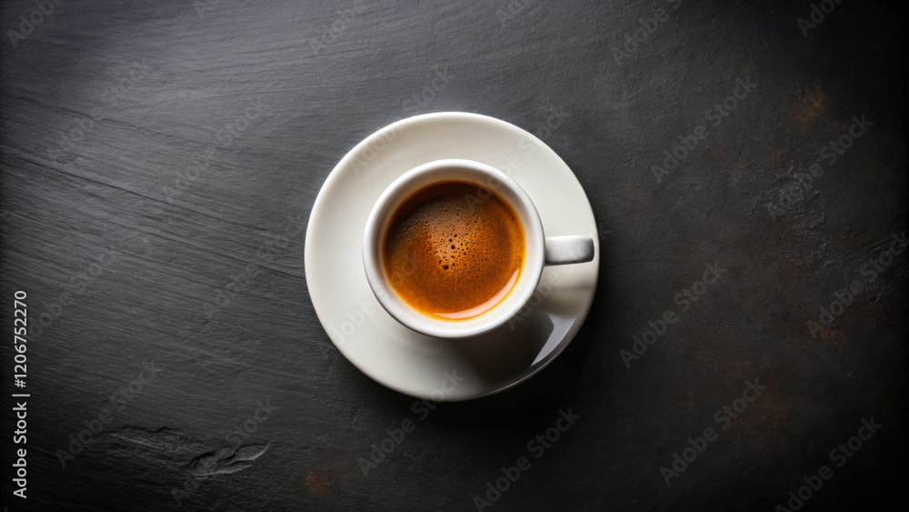 Rich espresso in white cup on dark slate surface, perfect for coffee lovers Rich espresso in white cup on dark slate surface, perfect for coffee lovers