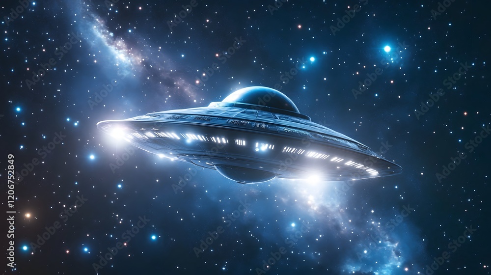A Classic Flying Saucer Soars Through Starry Space A Classic Flying Saucer Soars Through Starry Space