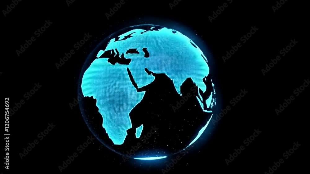 Blue hologram globe rotating, communication technology world network, 3d rendering futuristic concept, seamless loop 4k animation
Blue hologram globe rotating, communication technology world network, 3d rendering futuristic concept, seamless loop 4k animation