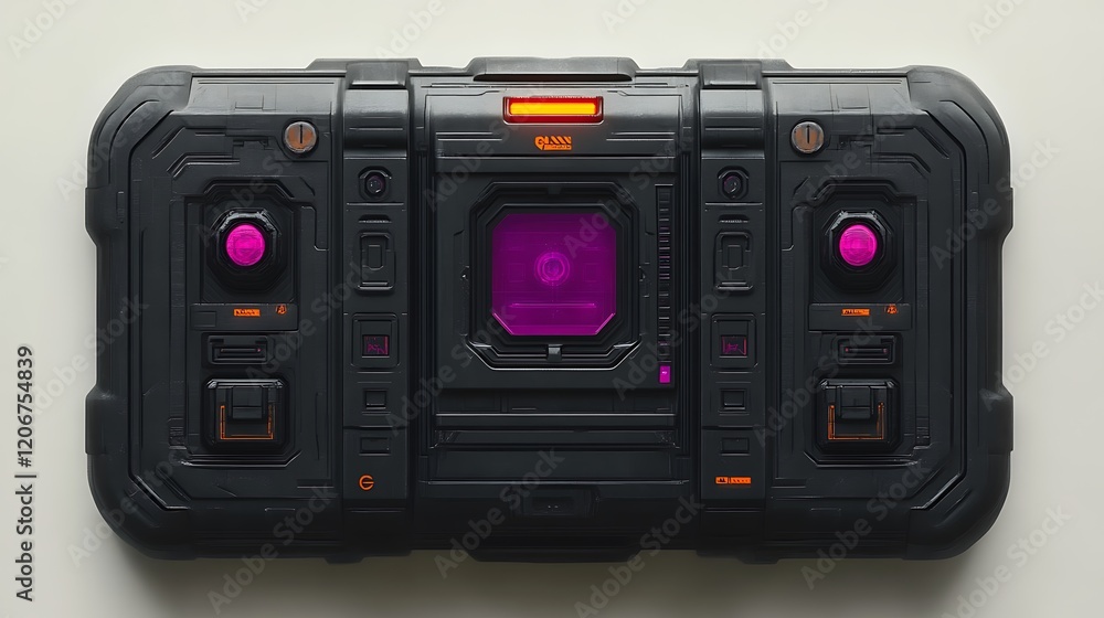 Futuristic Black Control Panel Device With Pink And Orange Lights Futuristic Black Control Panel Device With Pink And Orange Lights
