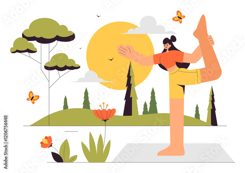 Yoga Retreat Vector Illustration Featuring Activities to Escape Your Daily Routine, Including Meditation, Yoga and Breathing Exercises in a Background