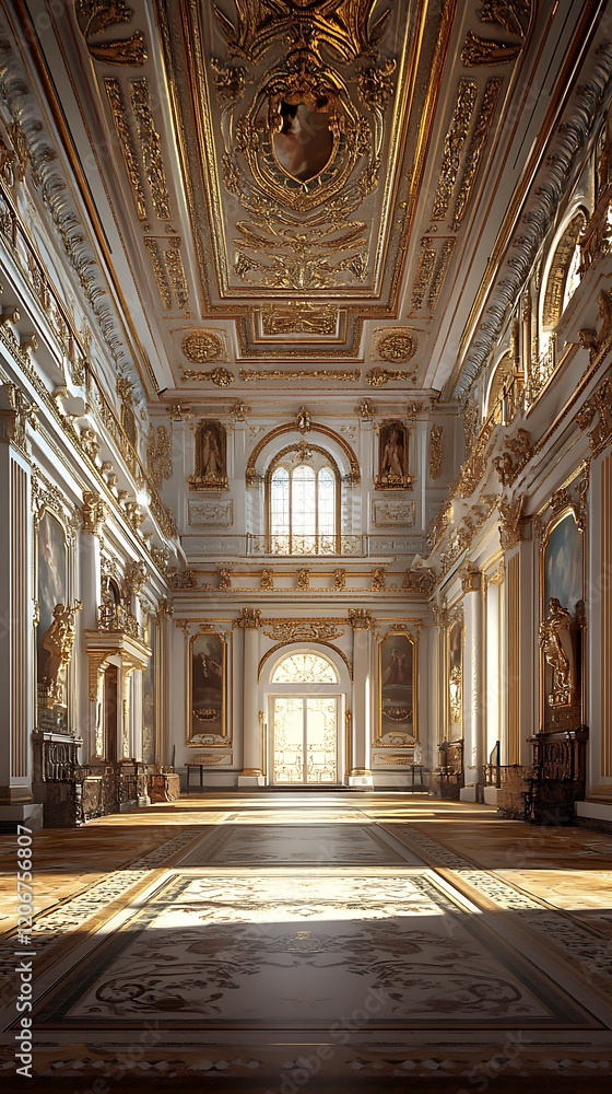 Obraz premium Grand interior of an ornate hall with intricate details and light.