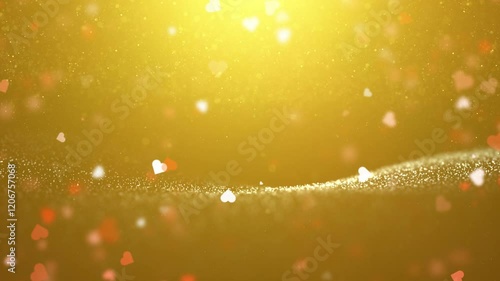 Loop gold colored wavy background with hearts animation.