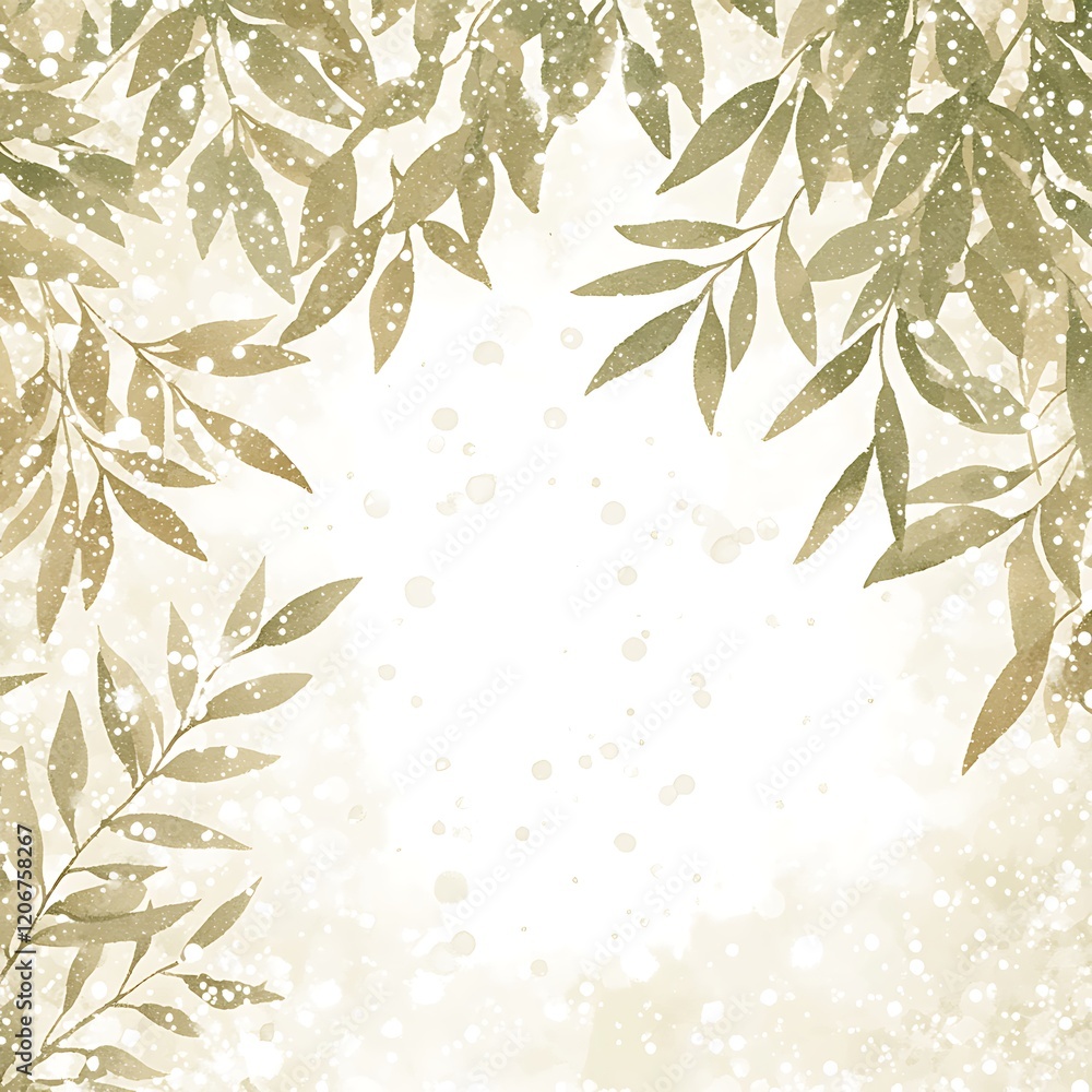 Naklejka premium Watercolor Painting of Olive Branches and Spots