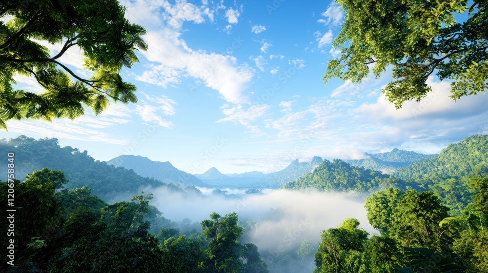 Obraz premium Misty Mountain Rainforest Panorama