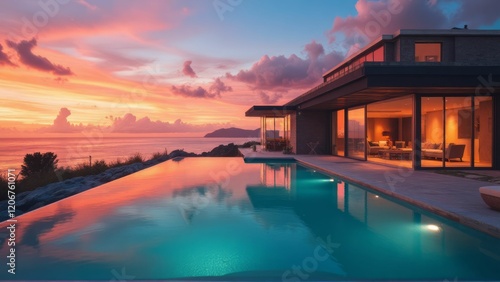 Modern Oceanfront House With Infinity Pool Sunset View