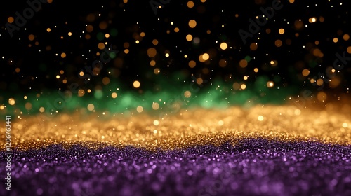 Glittering gold purple and green bokeh background