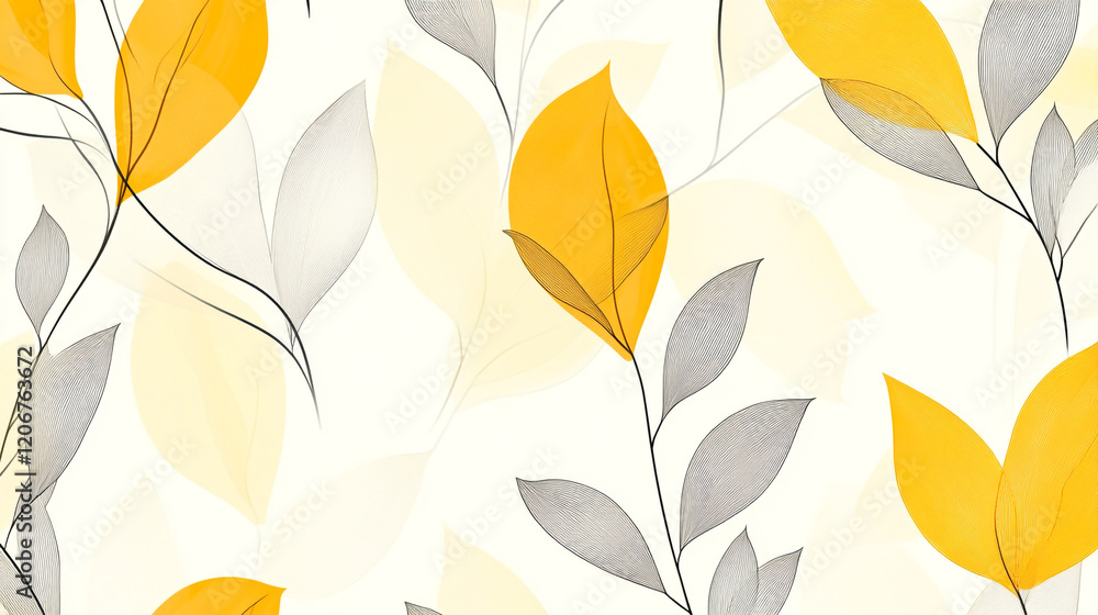 Obraz premium Colorful leaf pattern design with yellow and gray hues creates a modern aesthetic