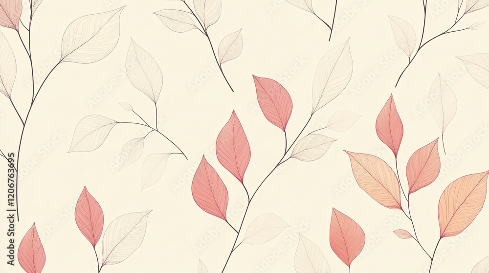 Leafy pattern in soft pastels creates a tranquil background for various design projects Leafy pattern in soft pastels creates a tranquil background for various design projects