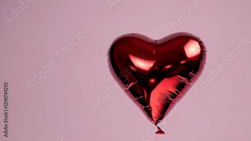 Red heart shaped balloon on pink background, romance and celebration concept