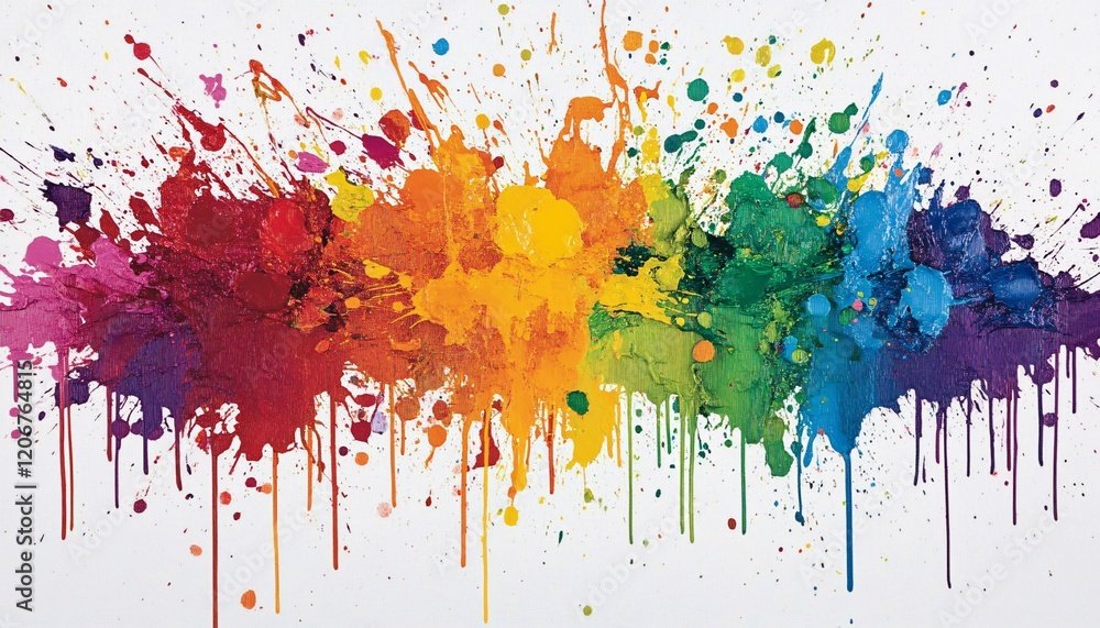 Fototapeta premium Abstract Rainbow Splatter Paint Artwork On Canvas