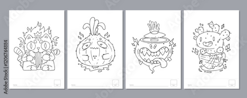 Doodle coloring page for children and adults. Black and white vector characters. Vector doodle illustration