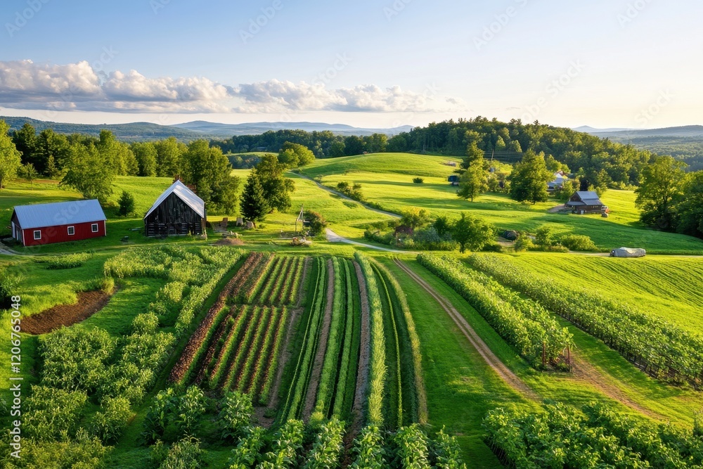 Fototapeta premium Sustainable farm heated with renewable energy for eco-friendly agriculture and a greener future.