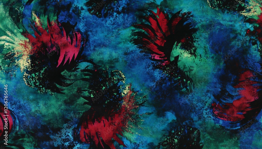 Naklejka premium Abstract Aquatic Floral Watercolor Painting