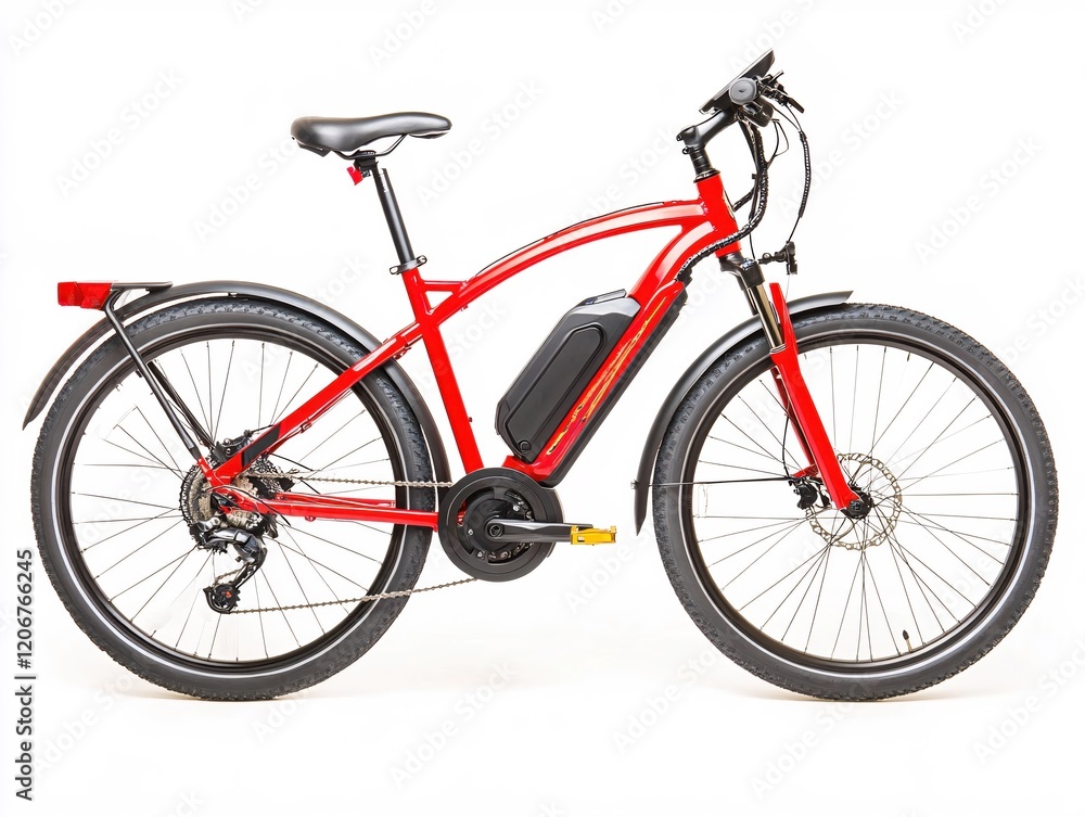 Obraz premium Sleek Red Electric Bicycle Modern Design City Commute Eco Friendly Transport