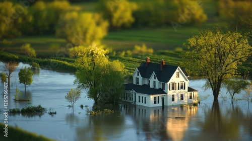 Wallpaper Mural Submerged Home: A Rural Landscape Under Water Torontodigital.ca