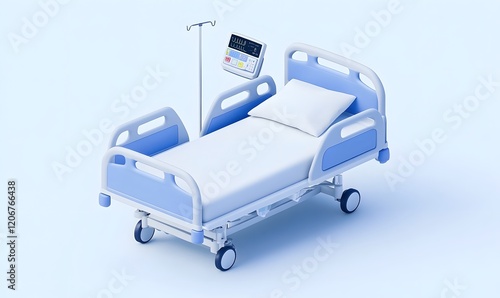 Empty hospital bed, sterile room, healthcare, 3D render photo