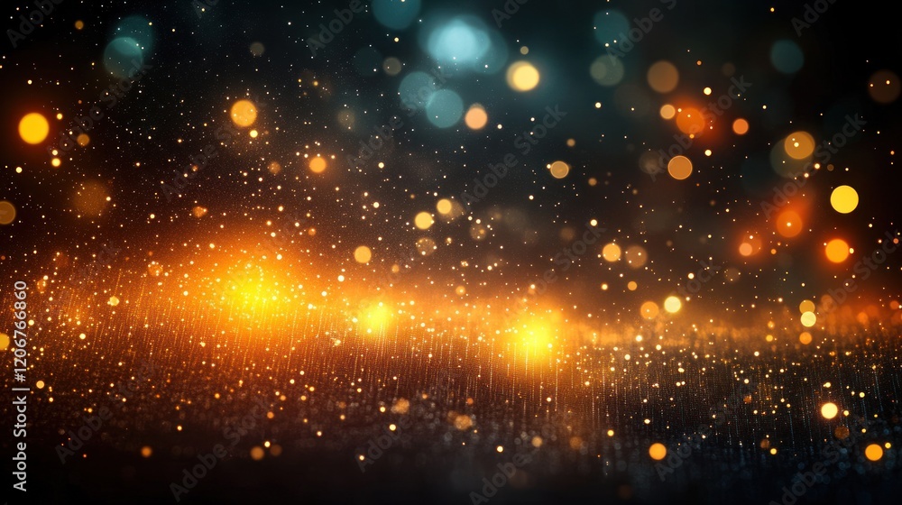 Sparkling golden and blue bokeh lights on dark background. Sparkling golden and blue bokeh lights on dark background.