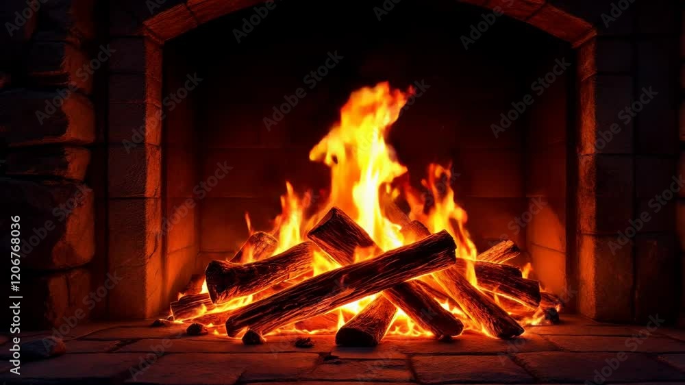 Captivating Flames Dance in a Rustic Stone Fireplace Captivating Flames Dance in a Rustic Stone Fireplace