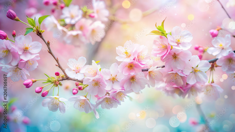 Dreamy cherry blossoms in soft pastel colors create serene atmosphere Dreamy cherry blossoms in soft pastel colors create serene atmosphere