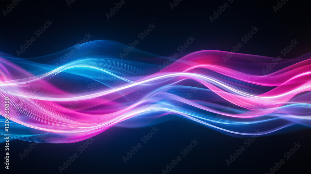 Colorful abstract light waves creating a stunning visual display in dark background Colorful abstract light waves creating a stunning visual display in dark background