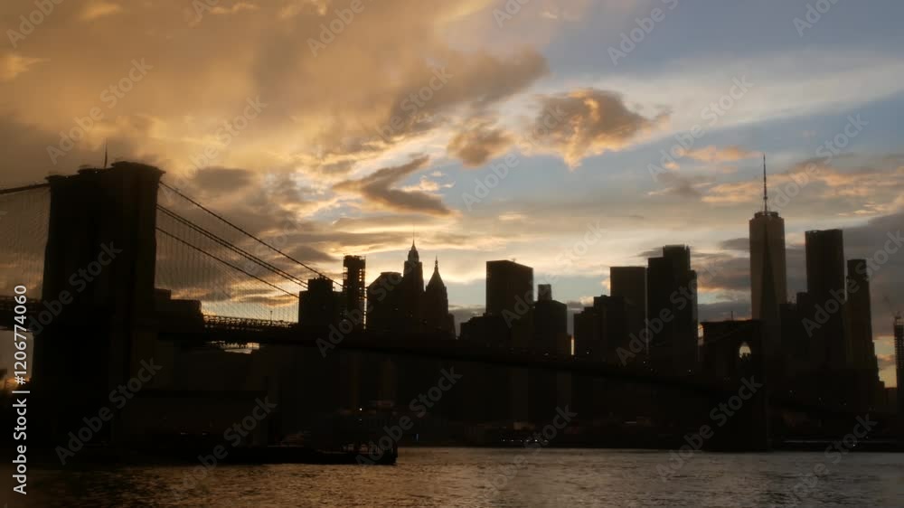 Brooklyn Bridge, rainy foggy day. New York City Manhattan downtown skyline architecture, financial district cityscape, United States. World Trade Center skyscraper. Autumn Pebble Beach in Dumbo, USA. Brooklyn Bridge, rainy foggy day. New York City Manhattan downtown skyline architecture, financial district cityscape, United States. World Trade Center skyscraper. Autumn Pebble Beach in Dumbo, USA.