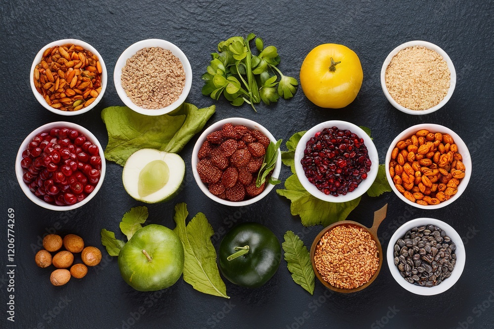 Variety of healthy organic food rich in fiber, protein and antioxidants Variety of healthy organic food rich in fiber, protein and antioxidants