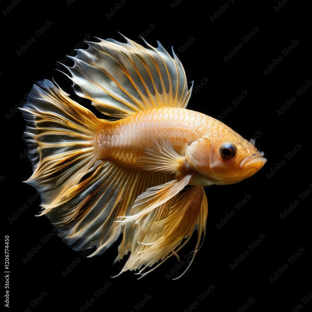 Fototapeta premium the AI Image Generator, Elegant Golden Fish With Flowing Fins on Black Background