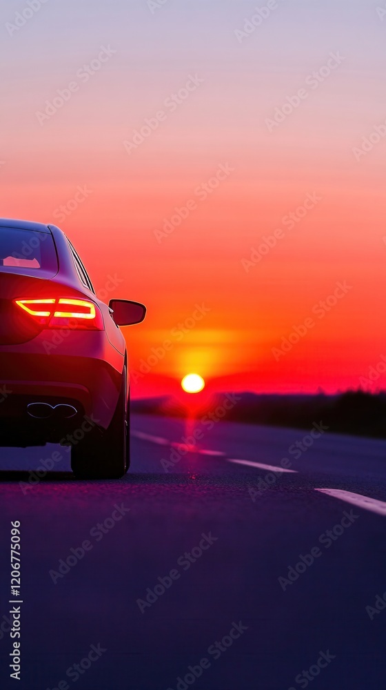 Fototapeta premium Sunset Drive Car Journey Road Trip Evening Automobile Travel Scenic