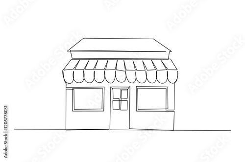 Store building in continuous one line drawing. Editable vector.