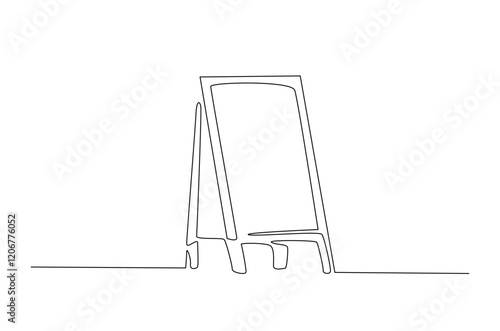 Sandwich board in continuous one line drawing. Single line illustration of advertising easel stand. Editable vector.