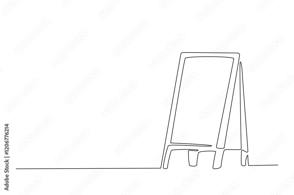 Sandwich board in continuous one line drawing. Single line illustration of advertising easel stand. Editable vector. Sandwich board in continuous one line drawing. Single line illustration of advertising easel stand. Editable vector.