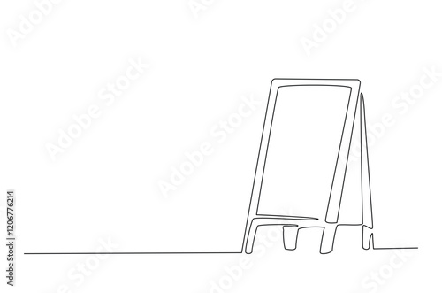 Sandwich board in continuous one line drawing. Single line illustration of advertising easel stand. Editable vector.