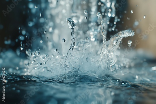 Water splashes on black background. Blue water drops on black background photo