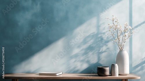 Minimalist Interior with Pale Cerulean Wall and Smooth Finish Decor