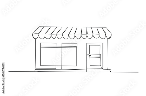 Store building in continuous one line drawing. Editable vector.