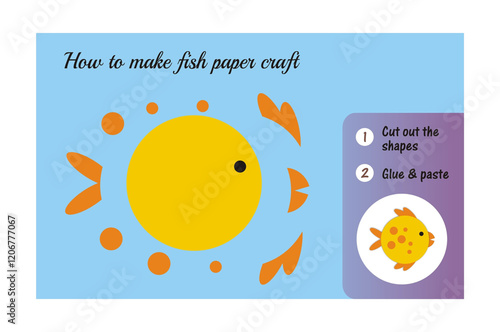 Create a Fish Paper Craft: Follow these simple steps using scissors and glue to cut out the shapes and paste them together for a fun and easy paper craft of a fish.