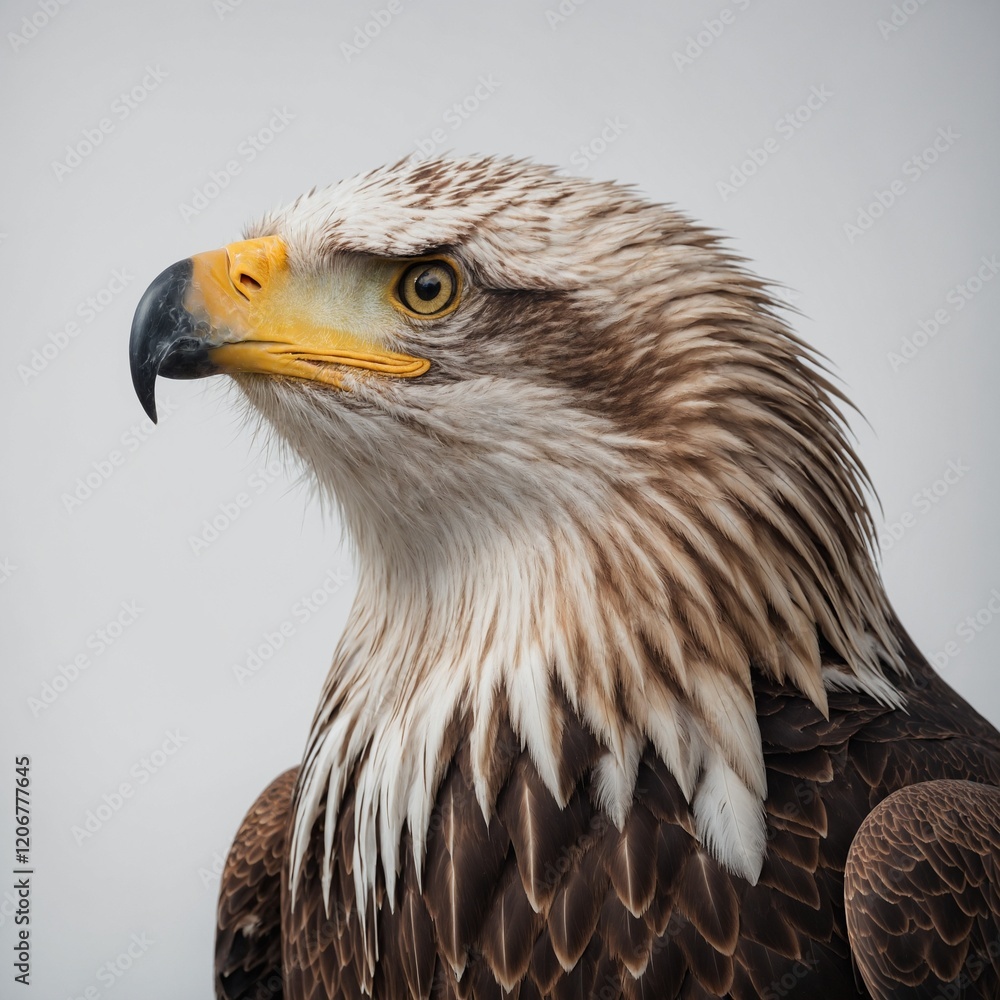 A majestic eagle illuminated by a soft glow, set against a clean white background. A majestic eagle illuminated by a soft glow, set against a clean white background.