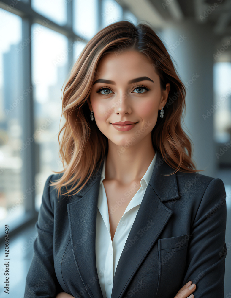 Professional Portrait of a Confident Businesswoman in a Modern Office Setting Professional Portrait of a Confident Businesswoman in a Modern Office Setting