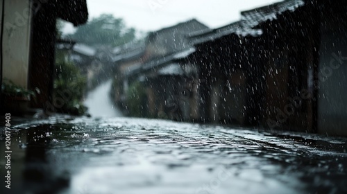 Rainy Day in an Ancient Village: A Serene and Tranquil Atmosphere